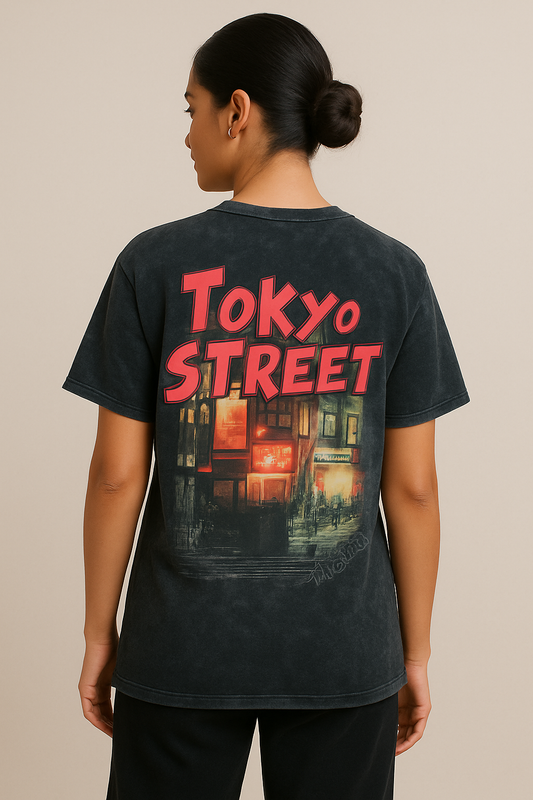 Tokyo Street Black Acid Wash Oversized Tee – Unisex | 240 GSM