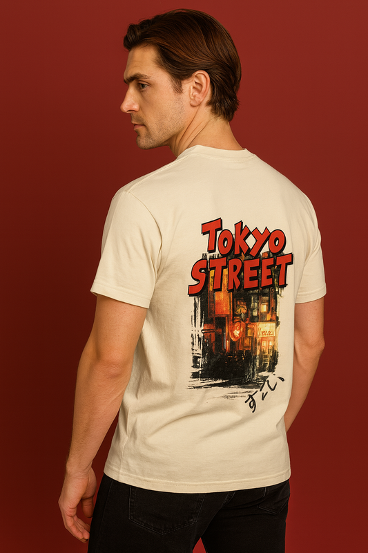 Tokyo Street Beige Oversized Tee - Unisex | 240 gsm
