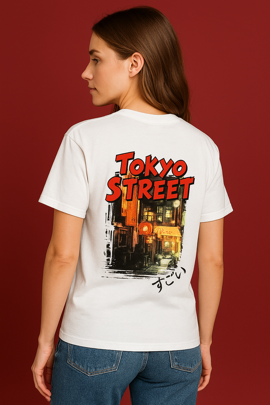 Tokyo Street White Oversized Tee - Unisex | 240gsm