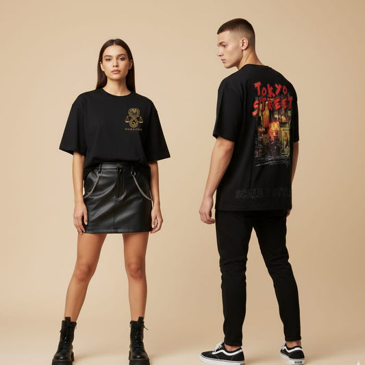Tokyo Street Black Oversized Tee - Unisex | 240gsm